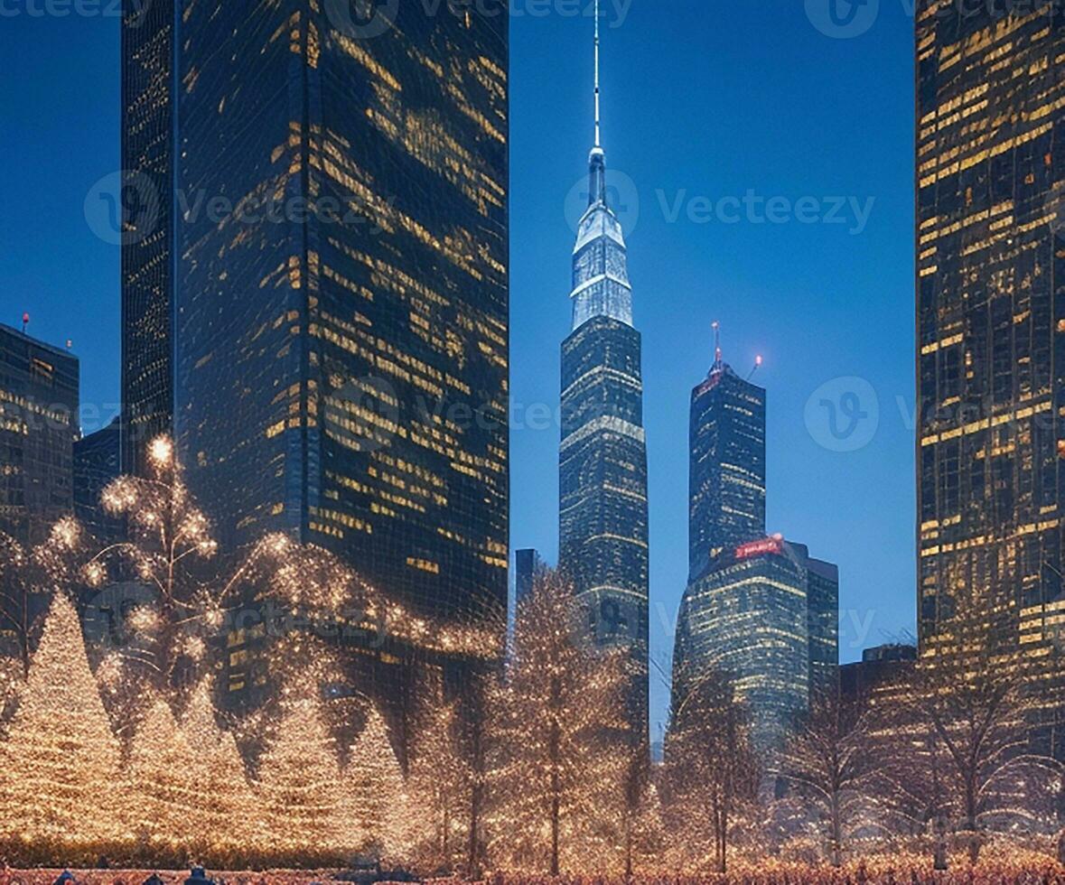 city skyline at night. Generative AI photo