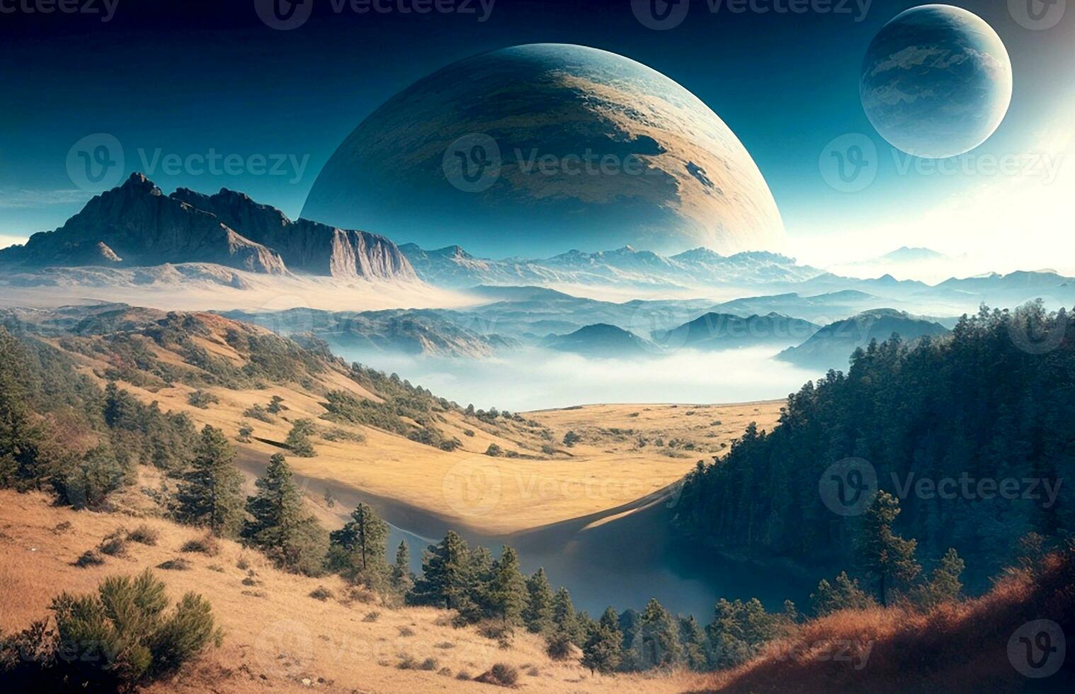 landscape image with the planet. Generative AI photo