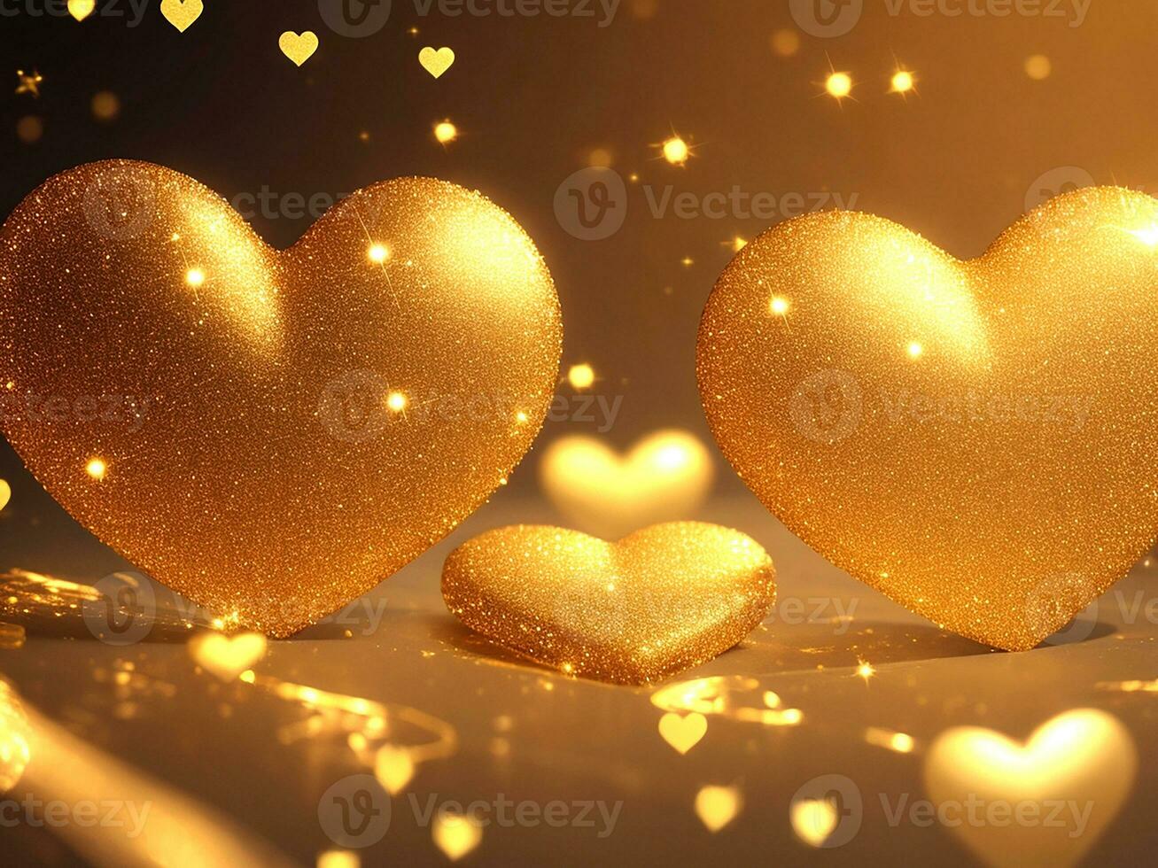 Background With Golden-Sparkled Hearts. Generative AI photo