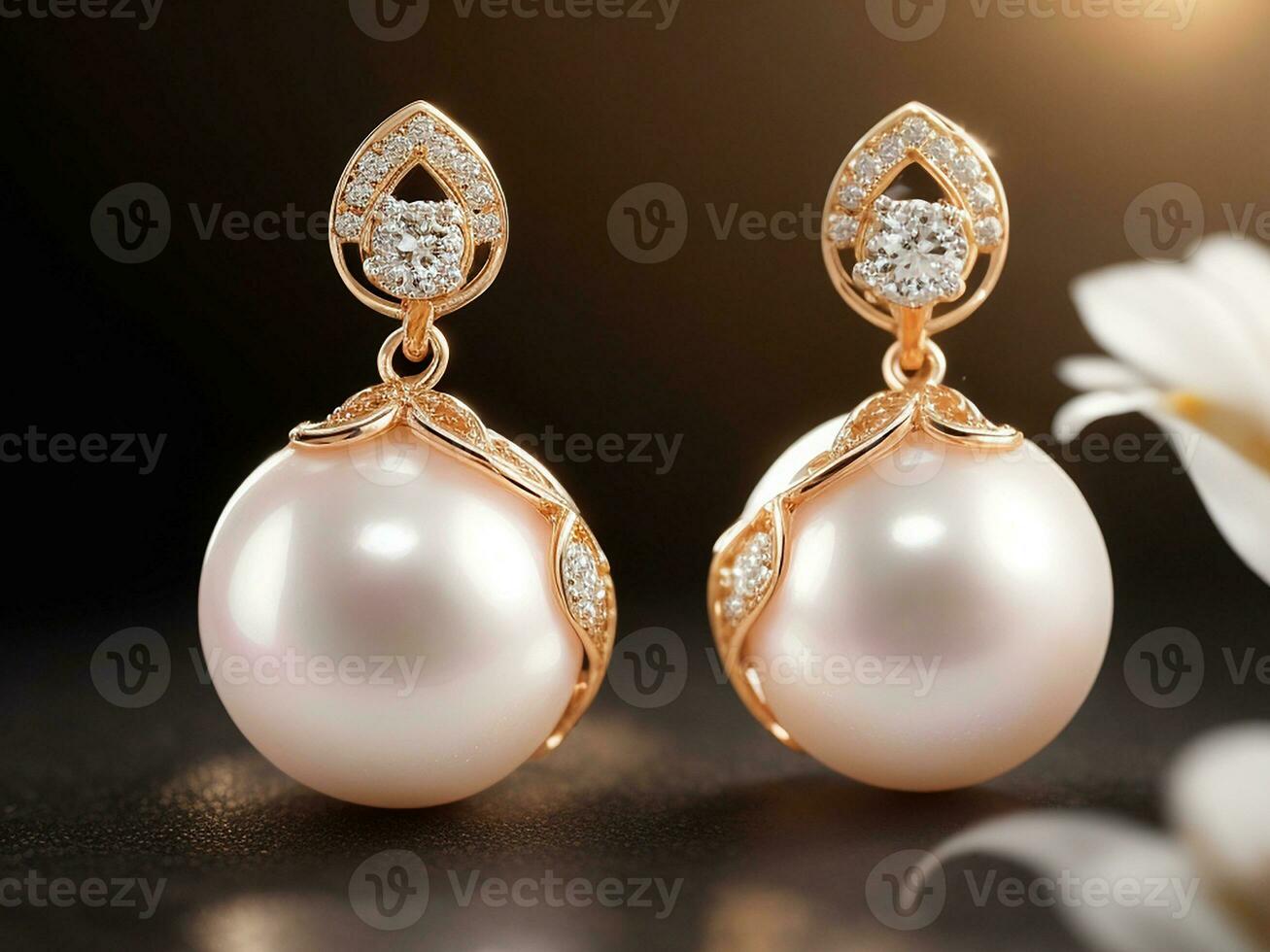 Pearl  earrings . Generative AI photo