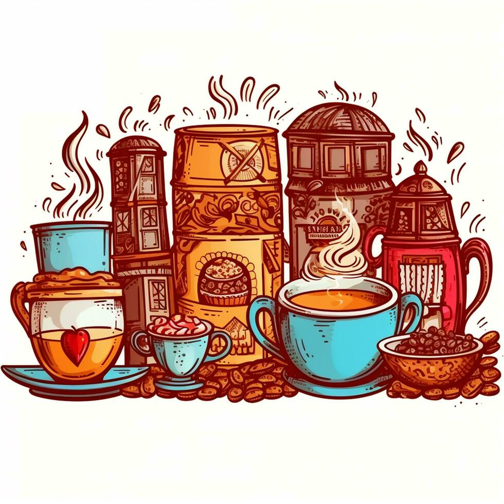 tasty coffee house isolated banner with different photo