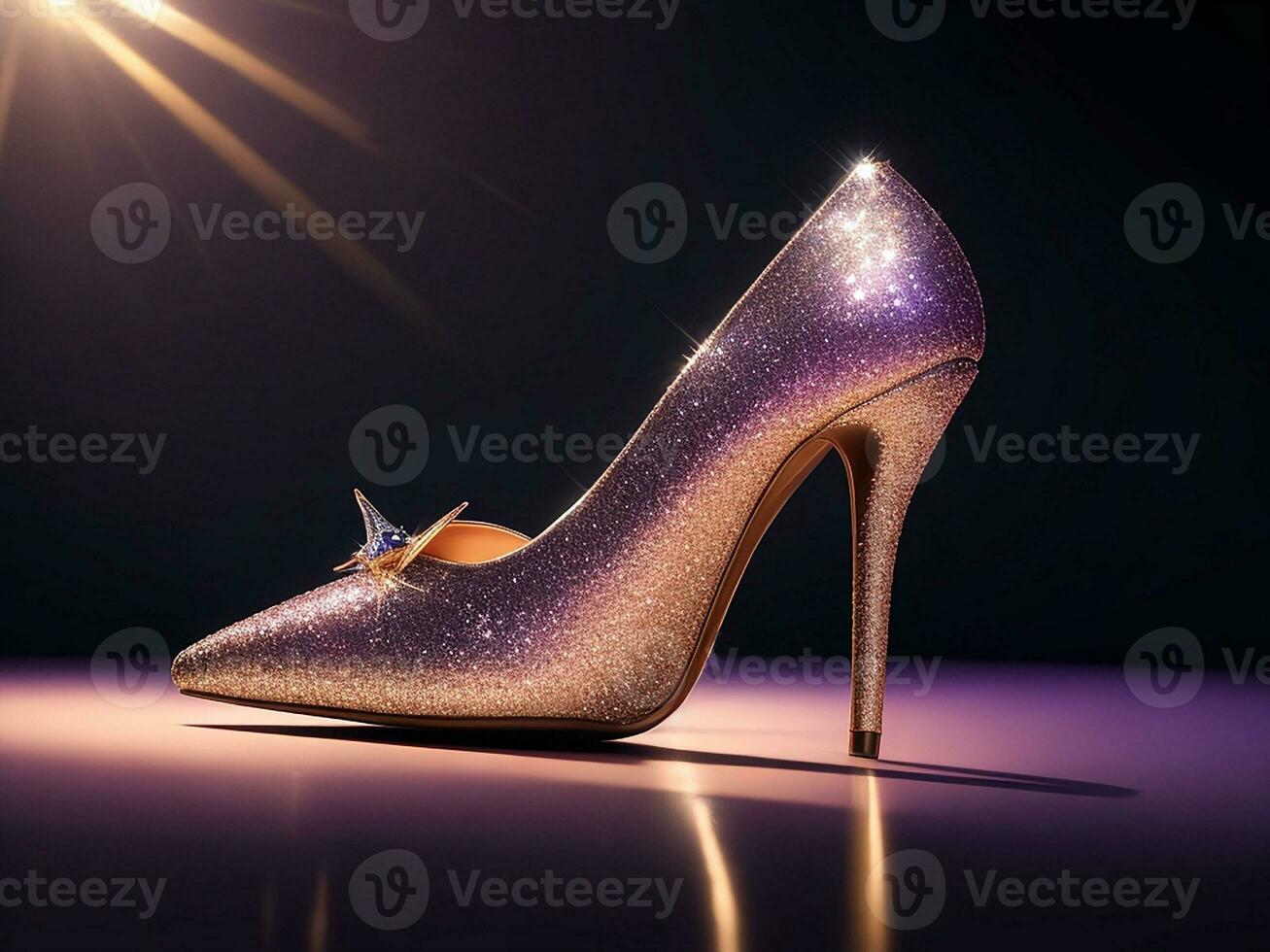 A Golden Gleaming  High Heel. Generative AI photo