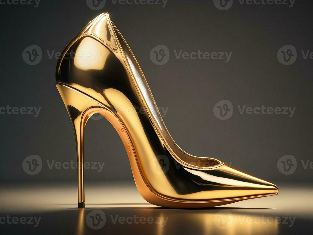 A Golden Gleaming  High Heel. Generative AI photo