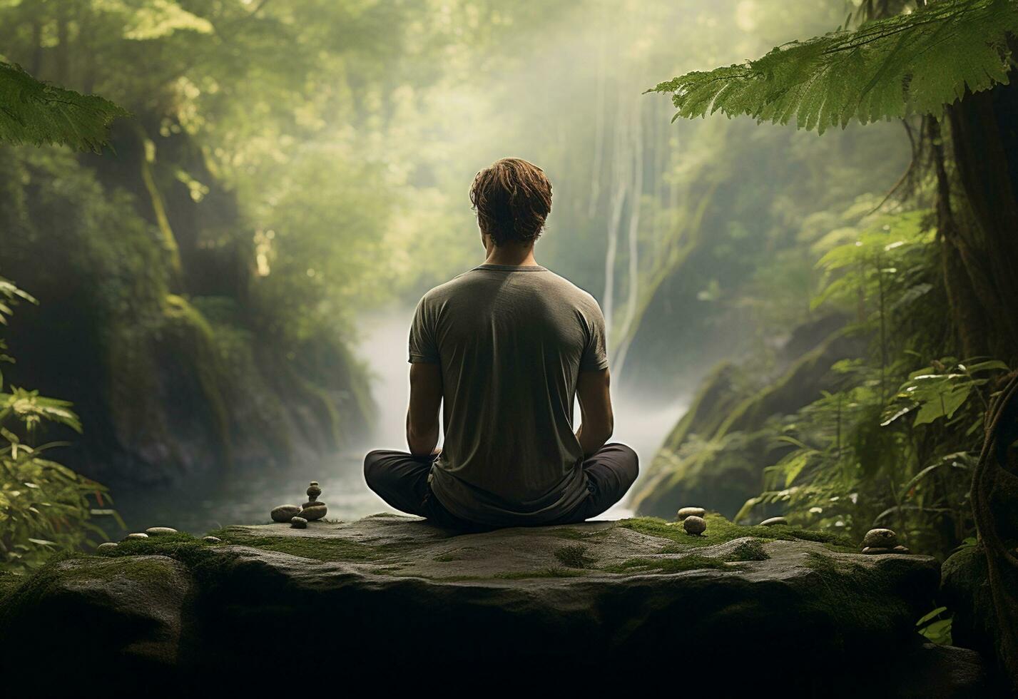 ai generativo foto de un hombre practicando atención plena y meditación en un pacífico natural ambiente sony a7s realista imagen, ultra alta definición, alto diseño muy detallado