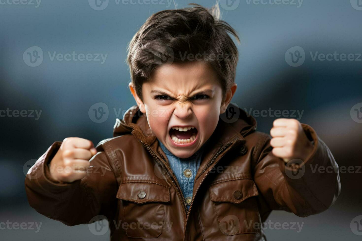 Single child furrowing brows and clenching fists in evident frustration photo