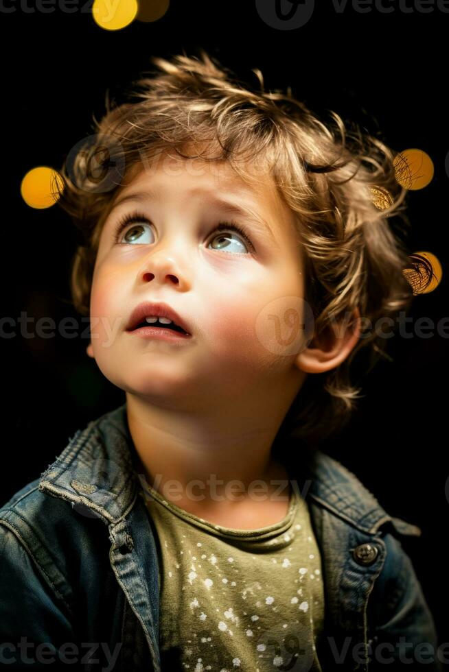 Child nervously approaching stage resolve flickering in determined starlit eyes photo