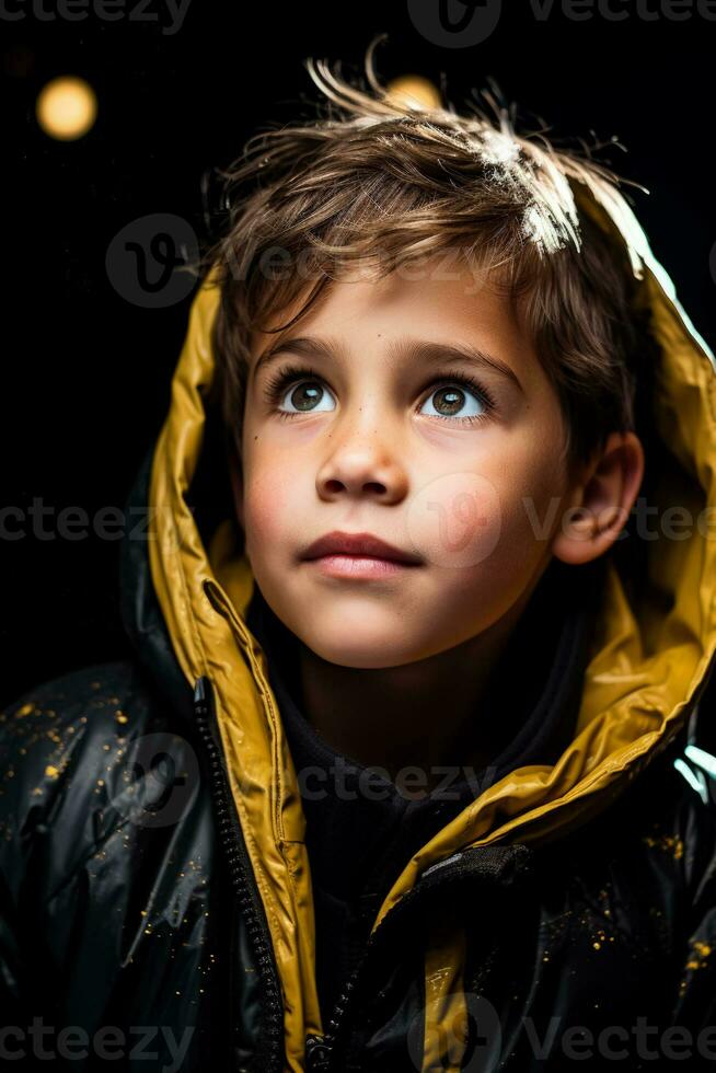 Child nervously approaching stage resolve flickering in determined starlit eyes photo