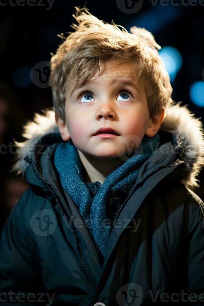Child nervously approaching stage resolve flickering in determined starlit eyes photo