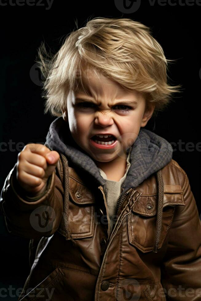 Single child furrowing brows and clenching fists in evident frustration photo