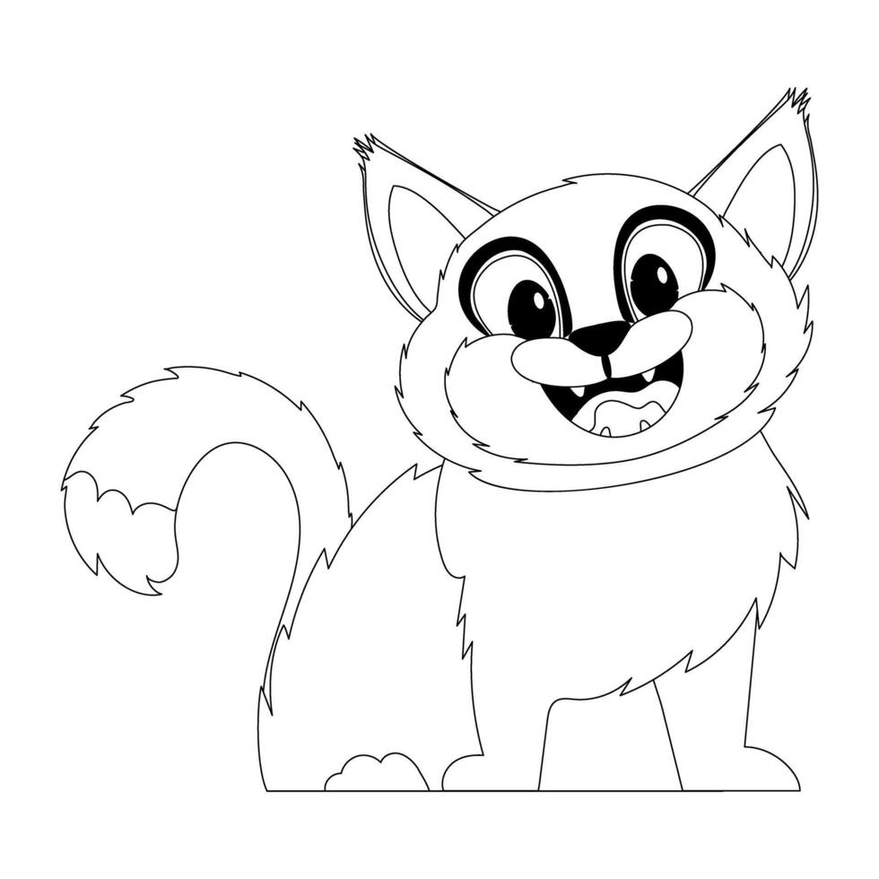 There is an adorable and amusing cat with red fur sitting right there. Childrens coloring page. vector