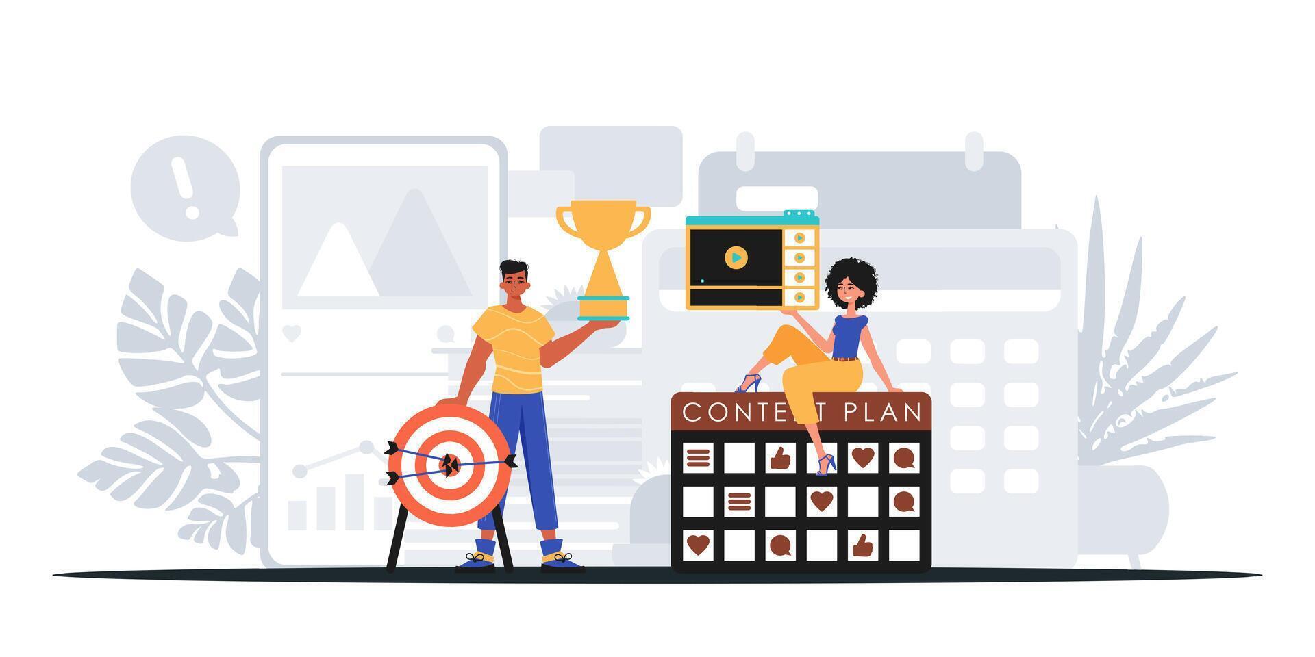 A man and woman are standing next to a goal board vector