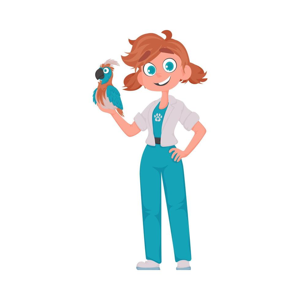 A cartoon girl holding a parrot vector