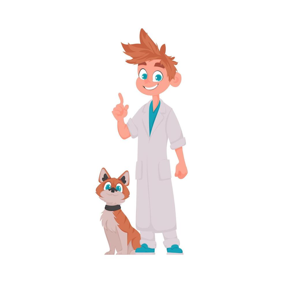 A man is very happy and enjoys looking after cute animals, such as a really loveable cat Illustration vector