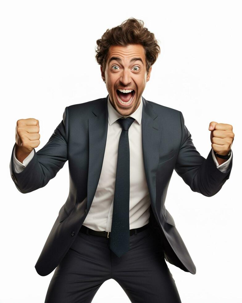 ai generative photo business man super excited on white background