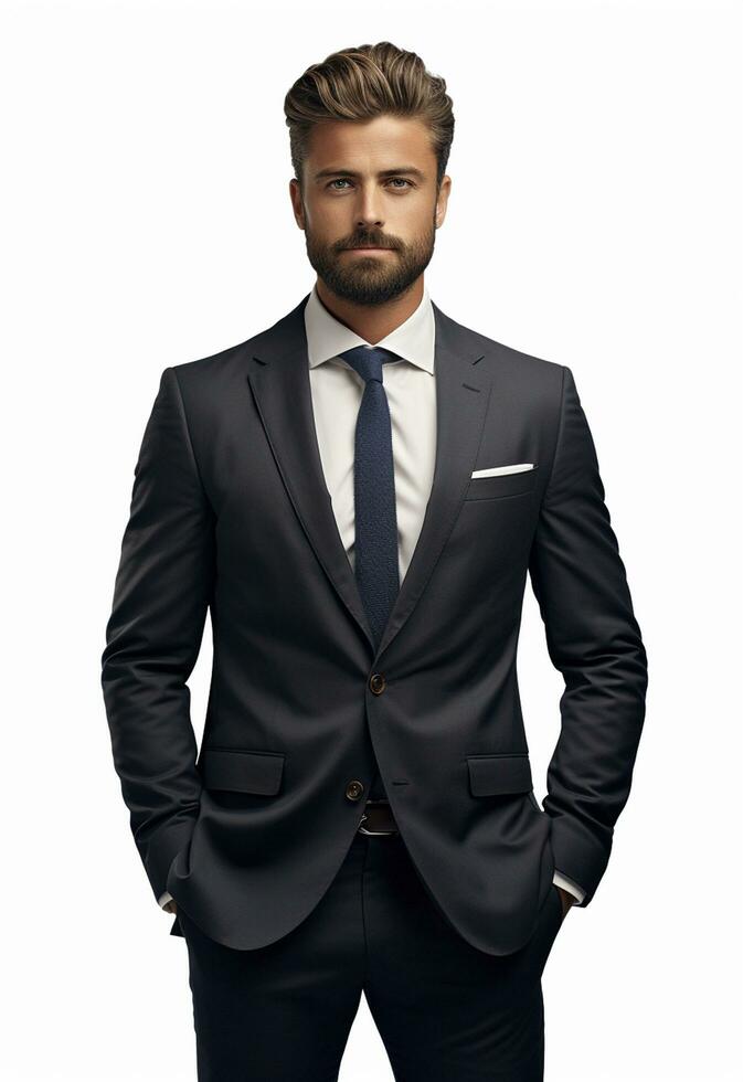 Ai generative Business man in a suit white transparent background photo
