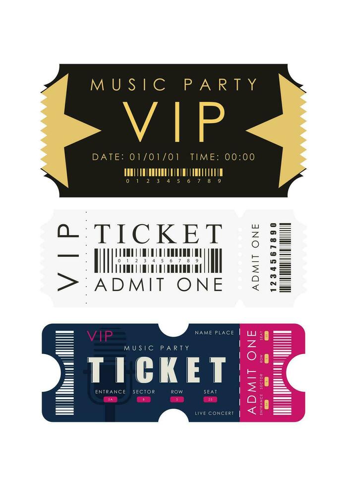 Ticket template set. Ready design for your business. Isolated on white background. Vector. vector