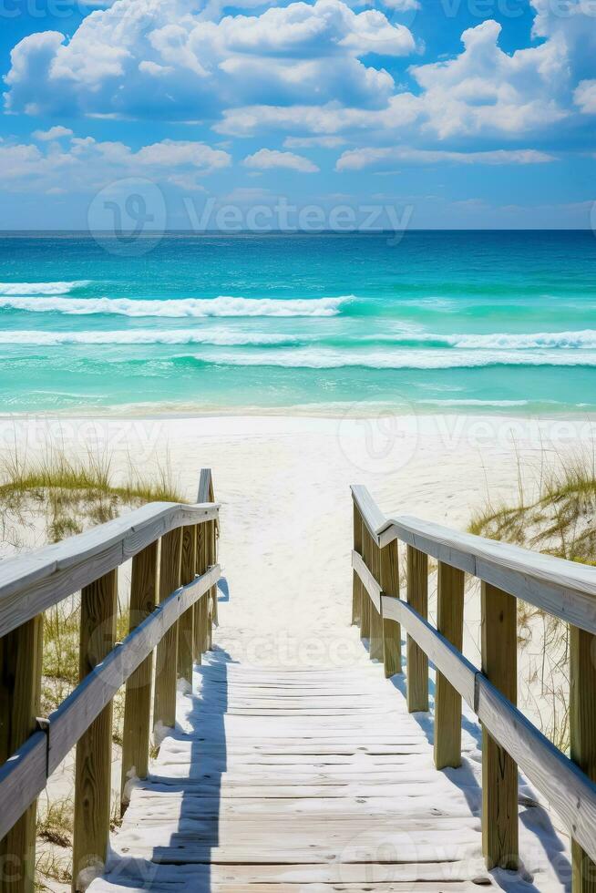 Stunning white sand dunes grace the beautiful beach by the ocean photo