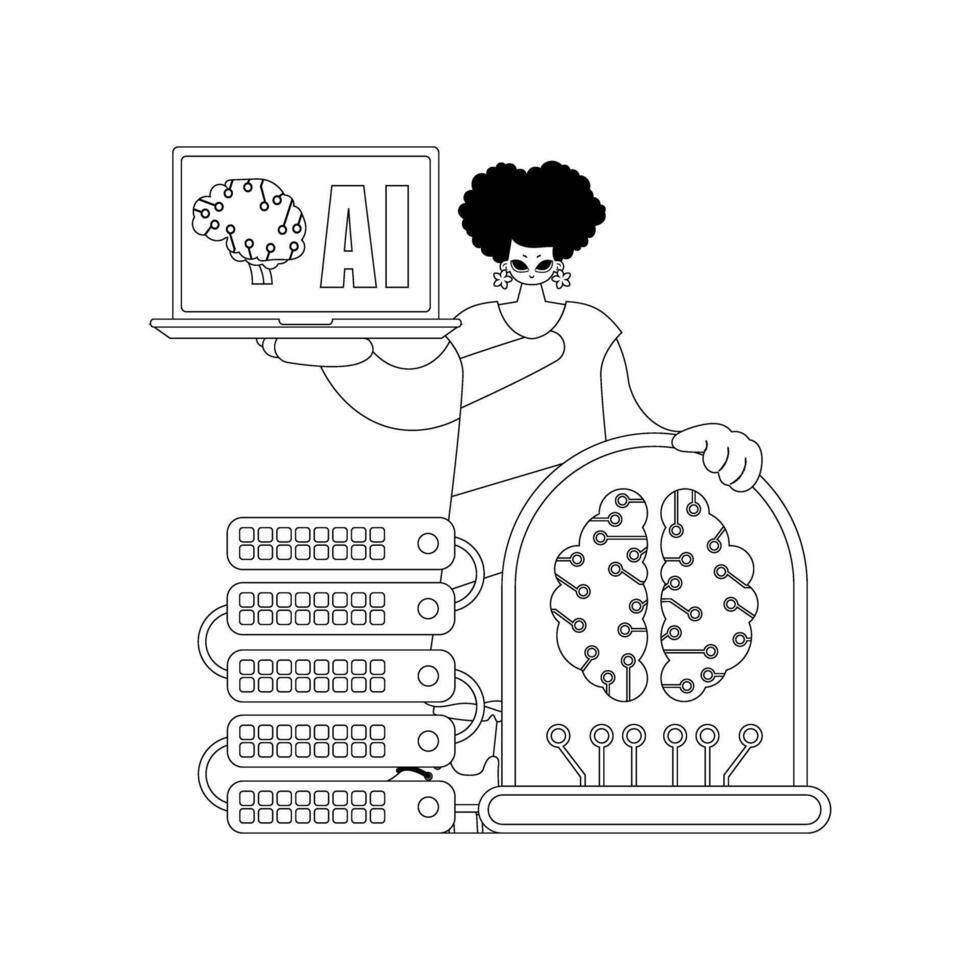 A cartoon man holding a laptop and a computer vector