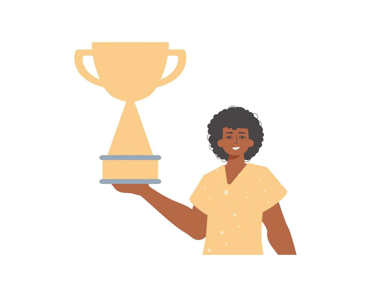 The derision holds the achiever 's cup in his template. Trendy style, Vector Illustration