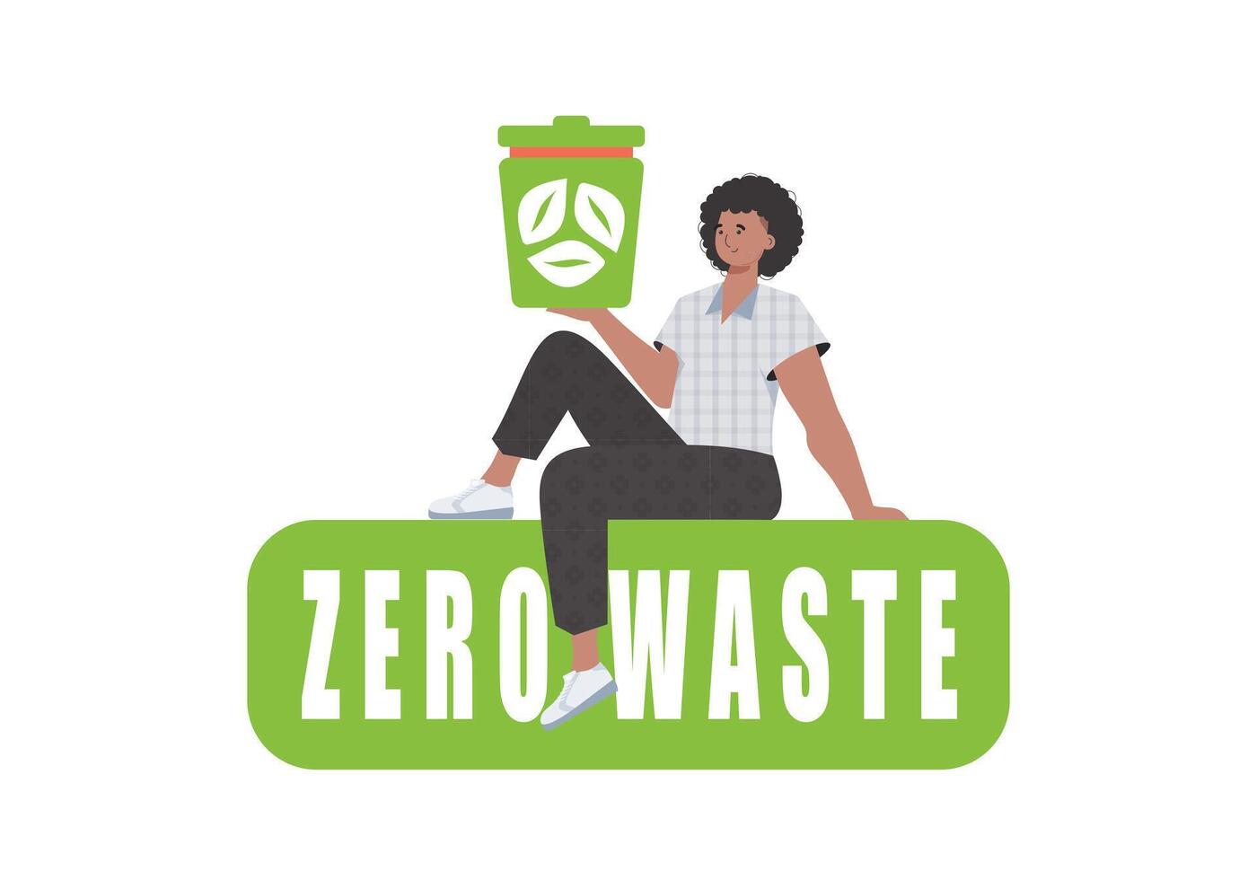 The guy sits and holds a trash can in his hand. The concept of ecology and recycling. Isolated. illustration. vector
