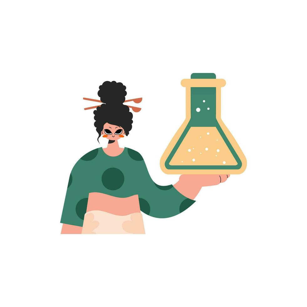 Energized lady holding a chemical stupor, pulled back on white foundation. Trendy style, Vector Illustration