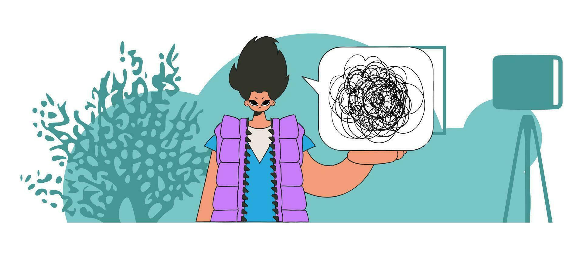 A person with mental problems. The man shows that he is trying to unravel his tangled thoughts. vector