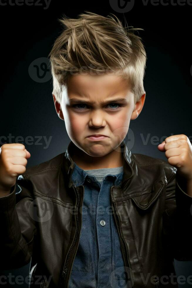 Single child furrowing brows and clenching fists in evident frustration photo