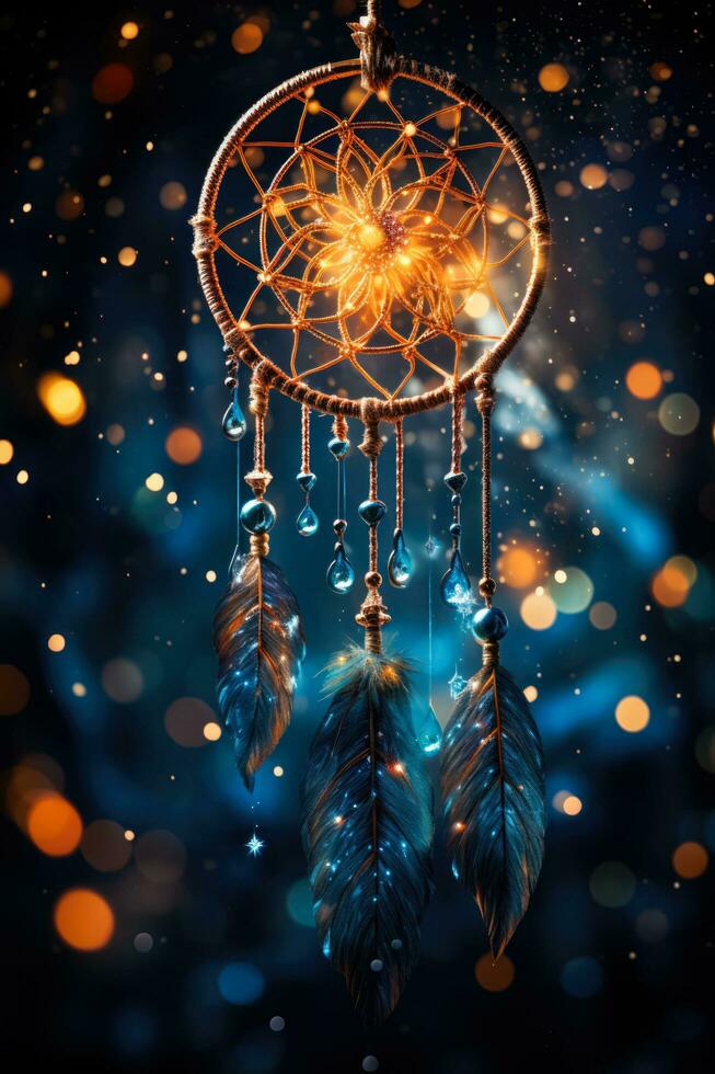 A dreamcatcher merging into an ethereal galaxy spotted night sky photo