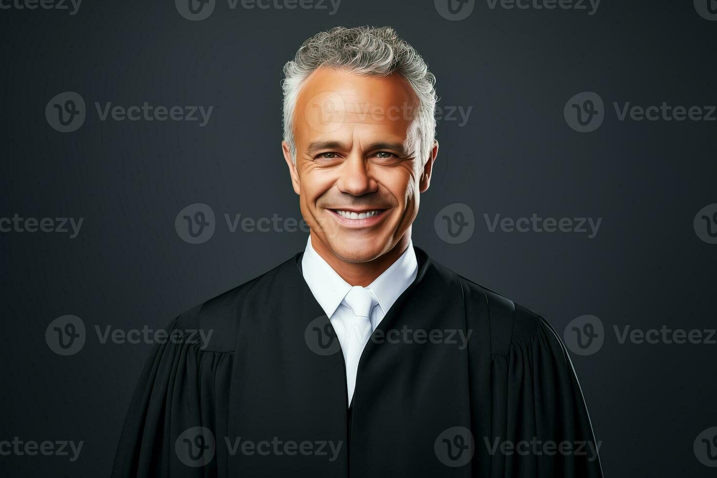 Successful male judge smiling at the camera isolated on pastel background photo