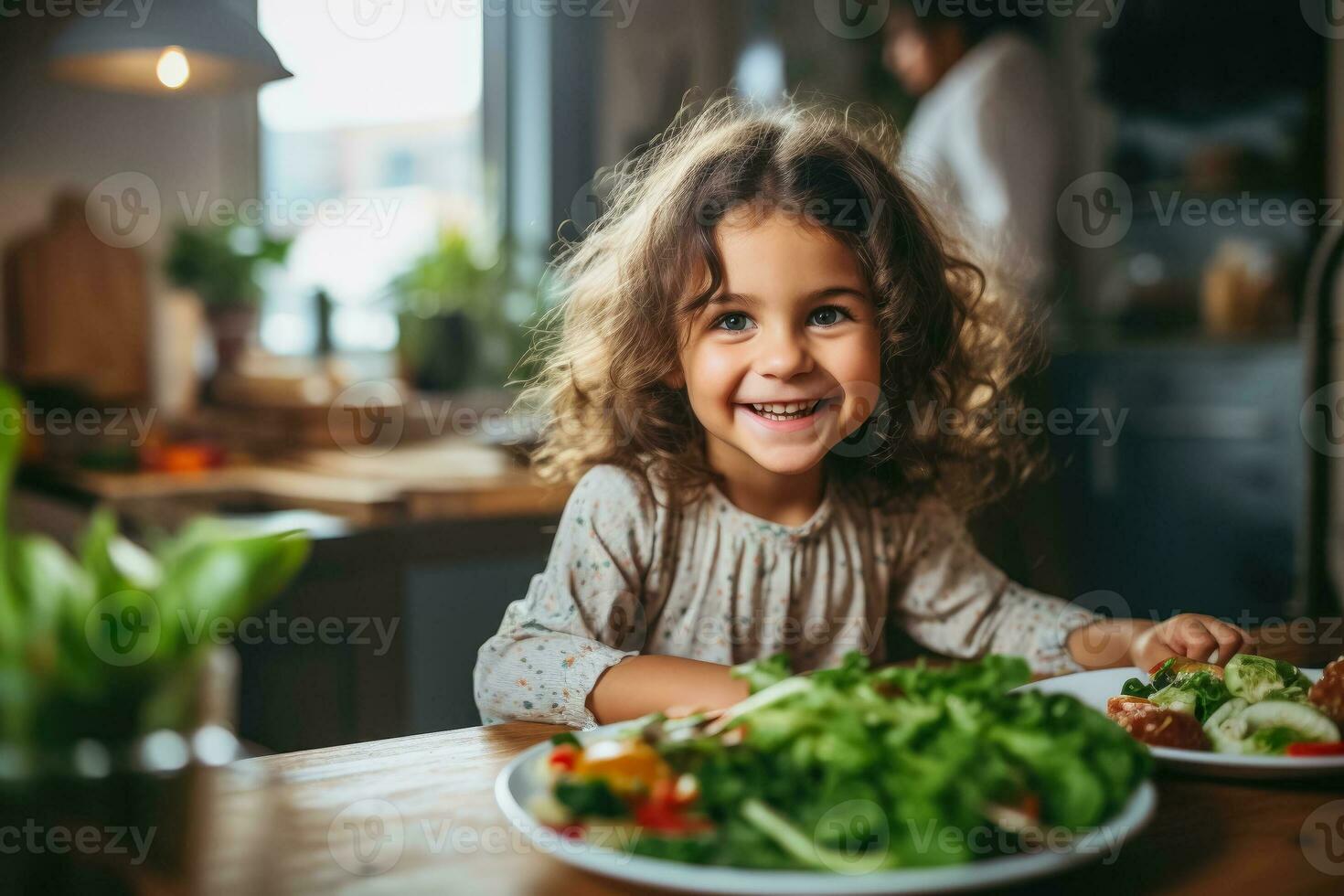 A close-up shot of a smiling mother preparing a healthy meal for her baby using fresh organic ingredients photo