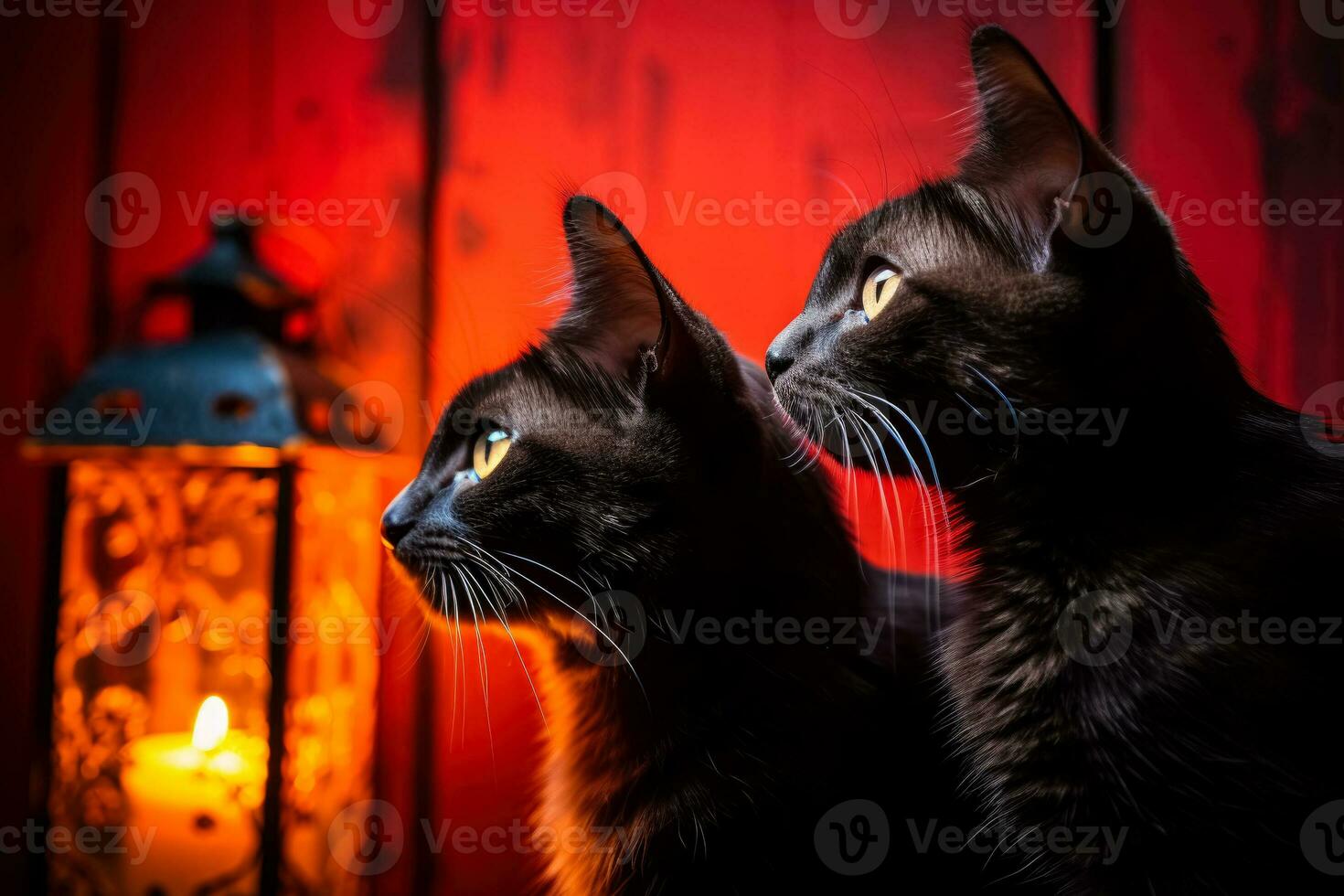 Elegant black cat silhouettes grace a deep purple background capturing the mystery and allure of these enigmatic creatures photo