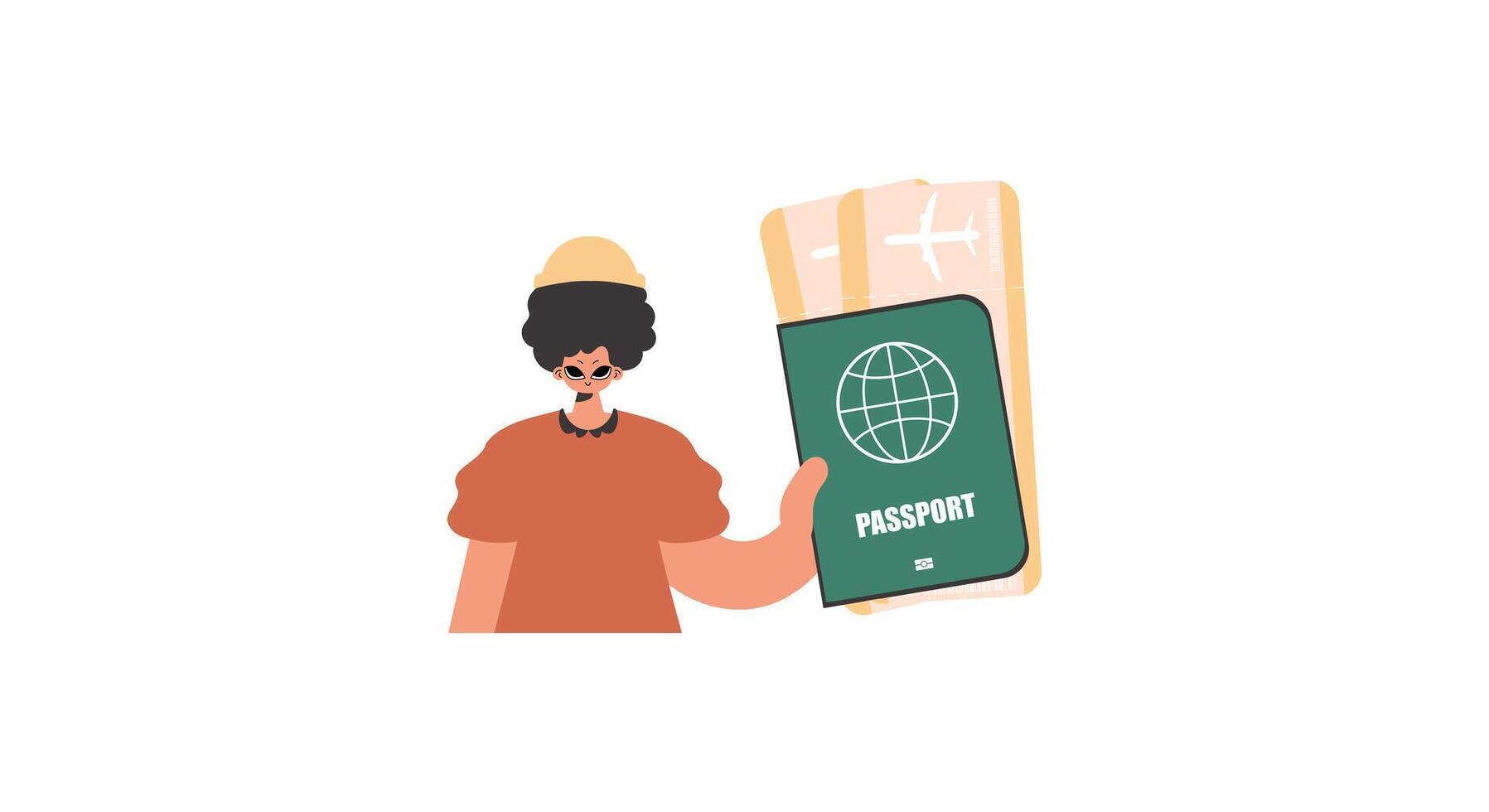 The individual holds a visa and see at tickets in his hands. Kept on white establishment. Trendy style, Vector Illustration