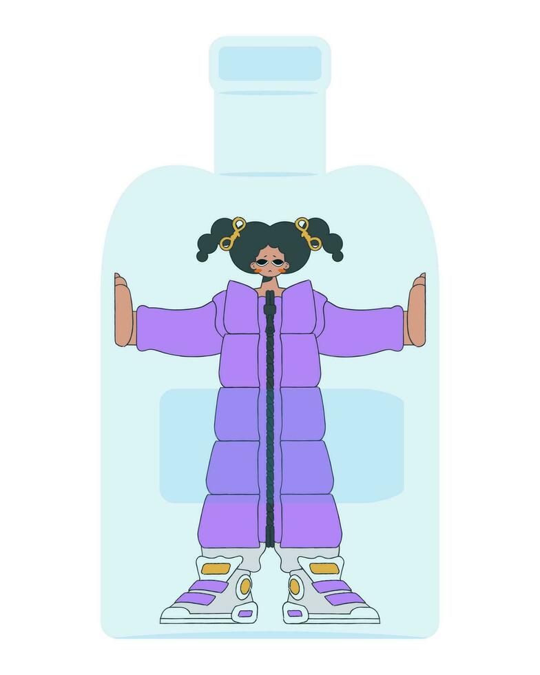 The woman is inside the bottle. Dependence on alcohol. vector