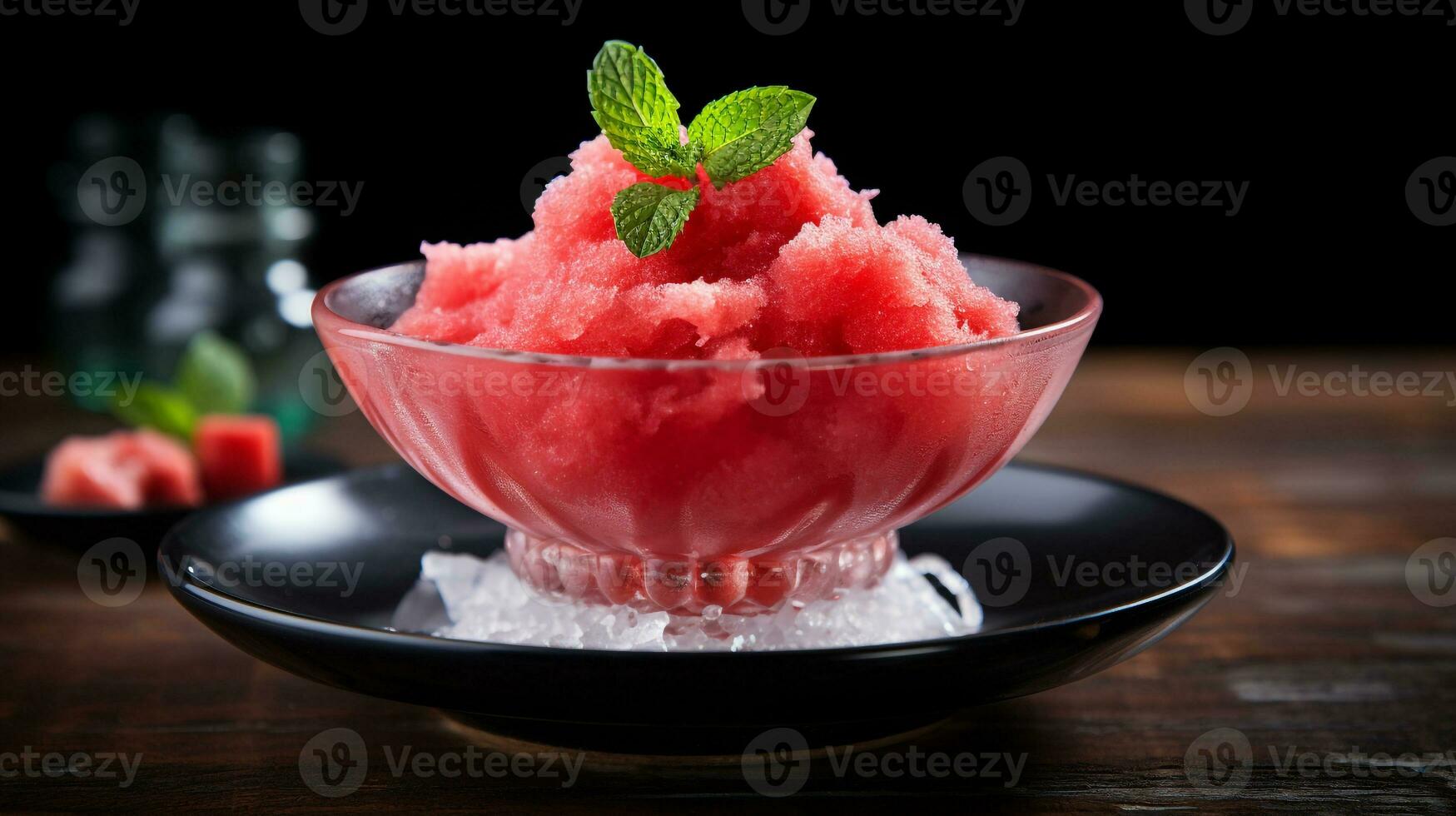 Photo of Watermelon Granita as a dish in a high-end restaurant. Generative AI