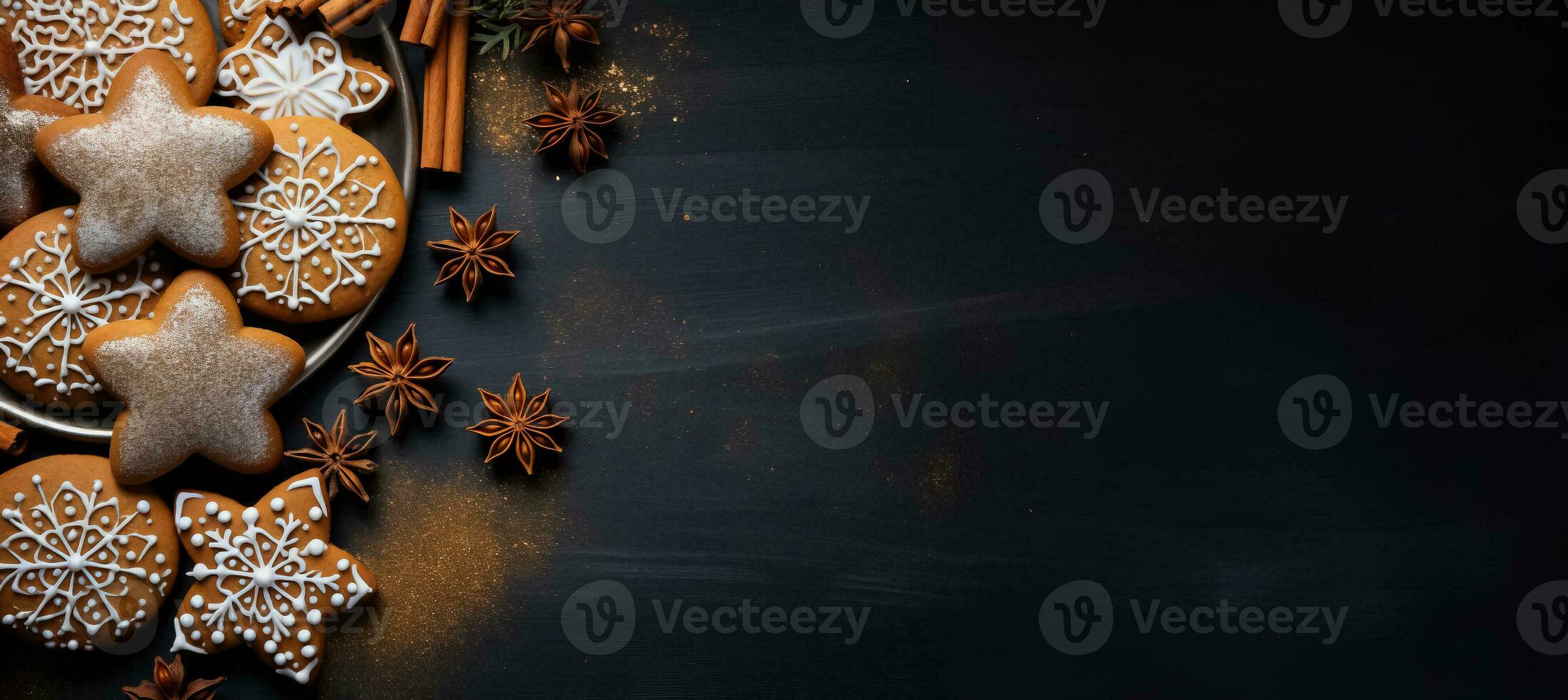 Gingerbread cookies background with empty space for text photo