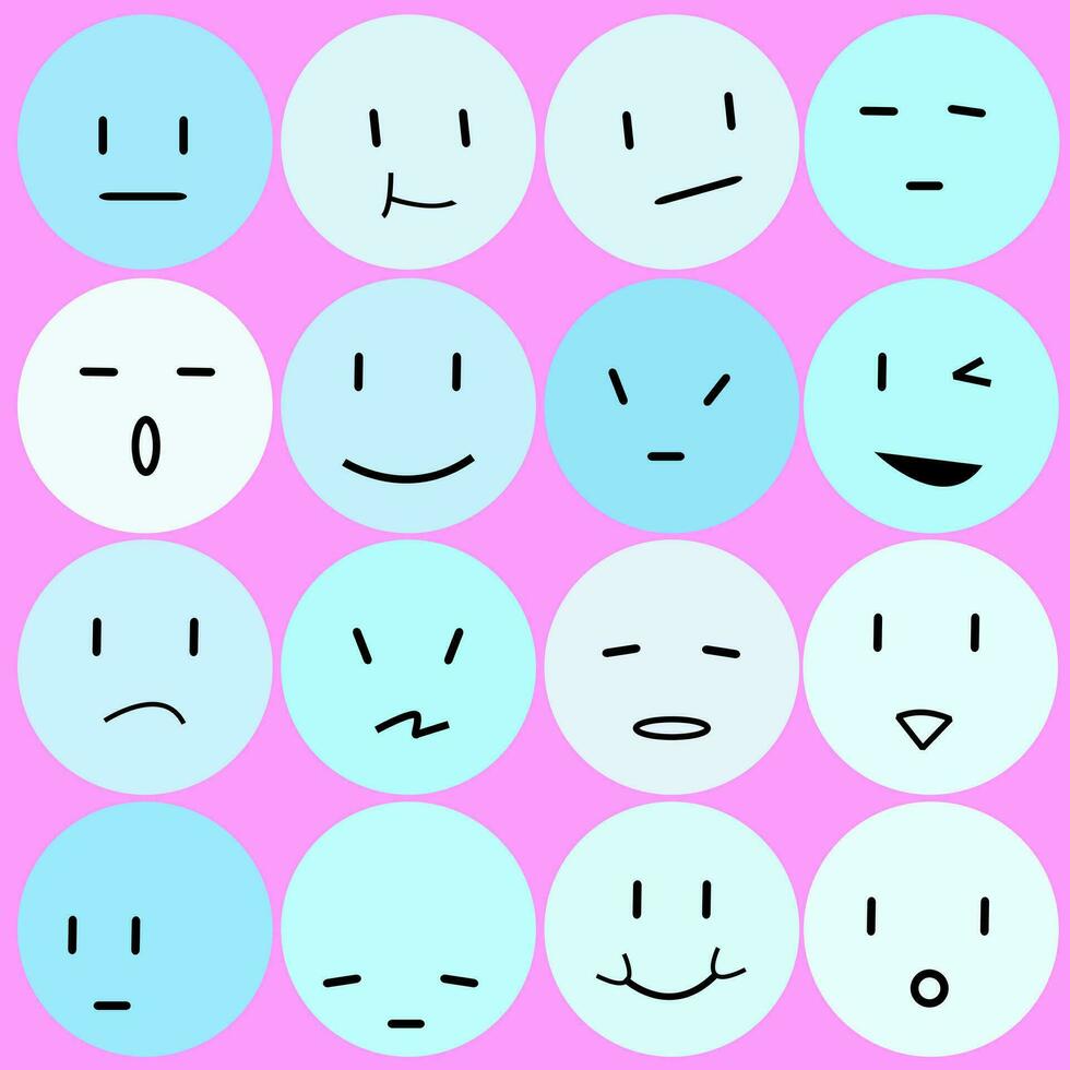 Vector emojis show many emotions.