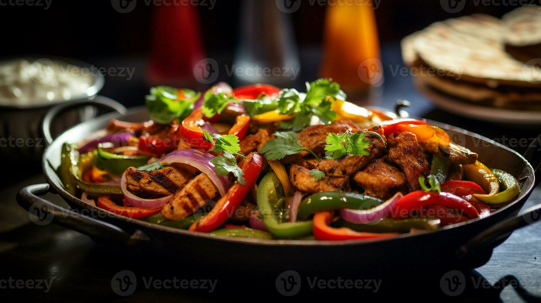 Photo of Vegetable Fajitas as a dish in a high-end restaurant. Generative AI