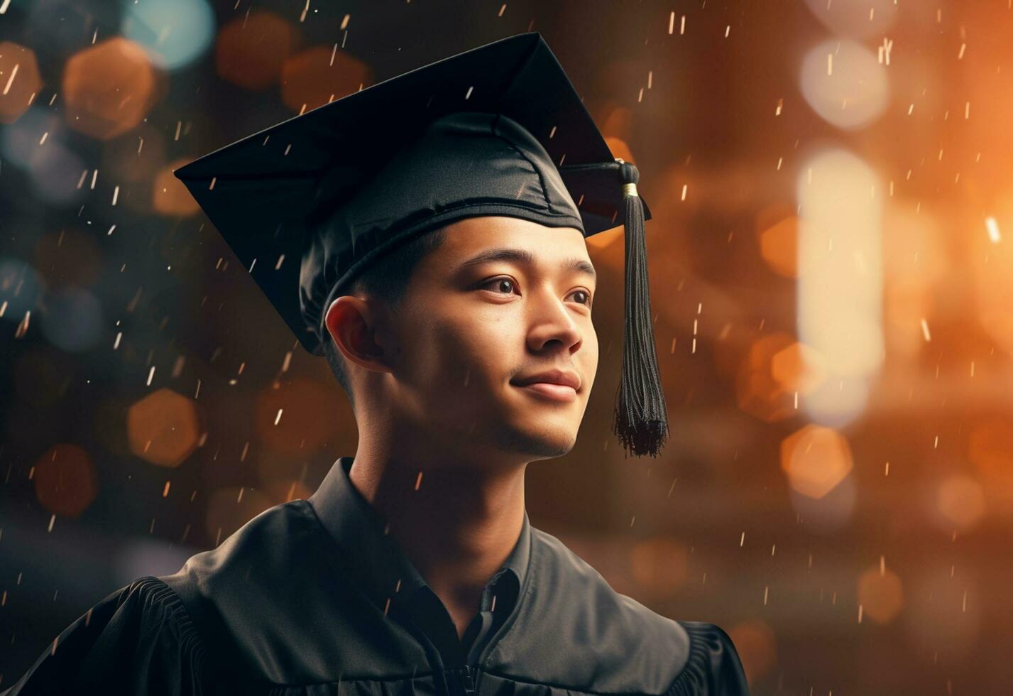 Ai Generative Double exposure photo of Young man with graduation cap technology background realistic image