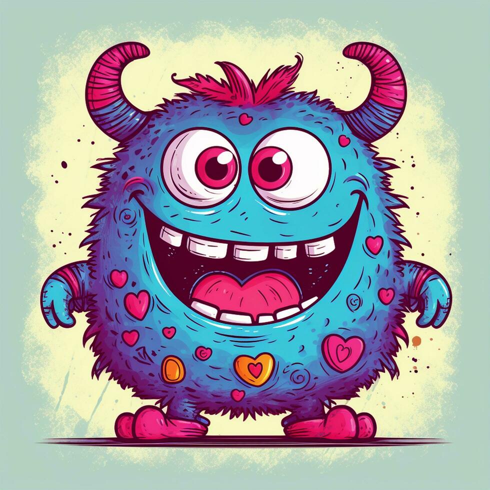 illustration of happy monster doodle style photo