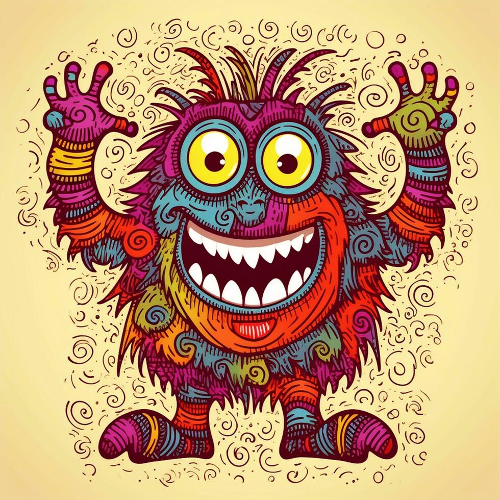 illustration of happy monster doodle style photo