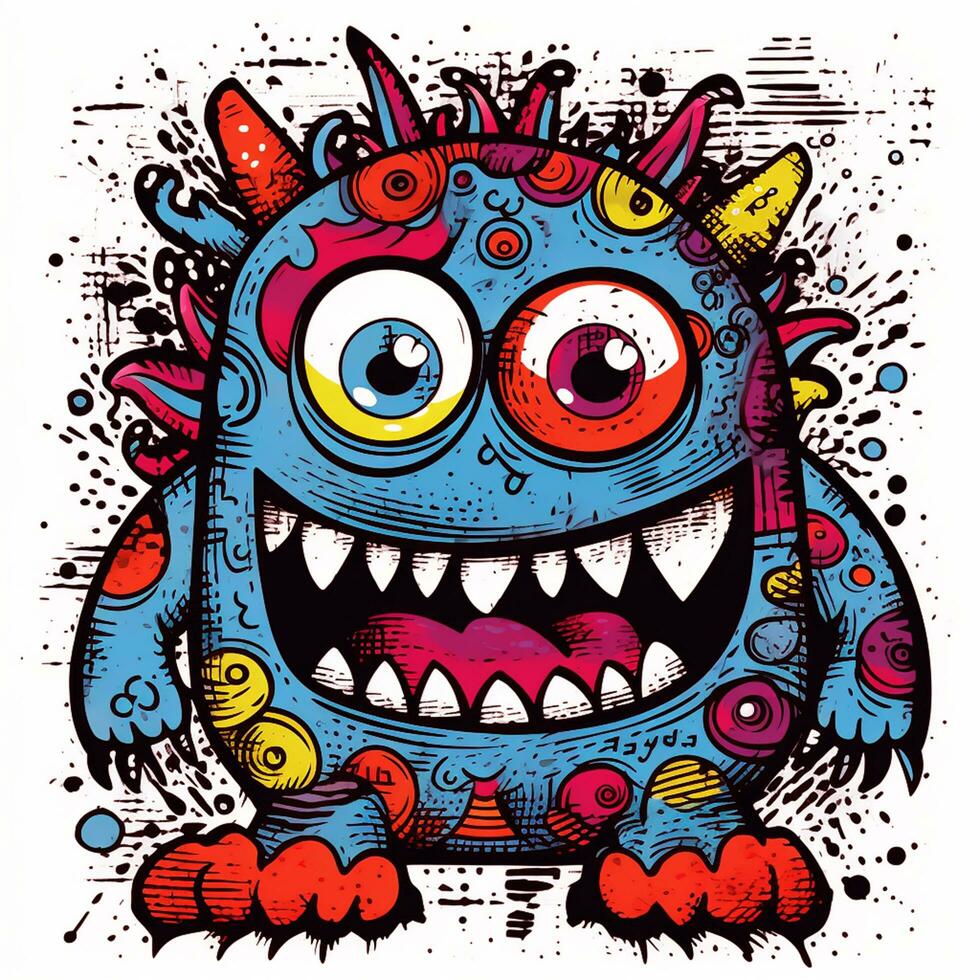 illustration of happy monster doodle style photo