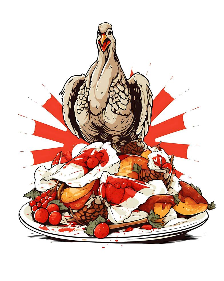 Thanksgiving turkey sticker on white isolated illustration background photo