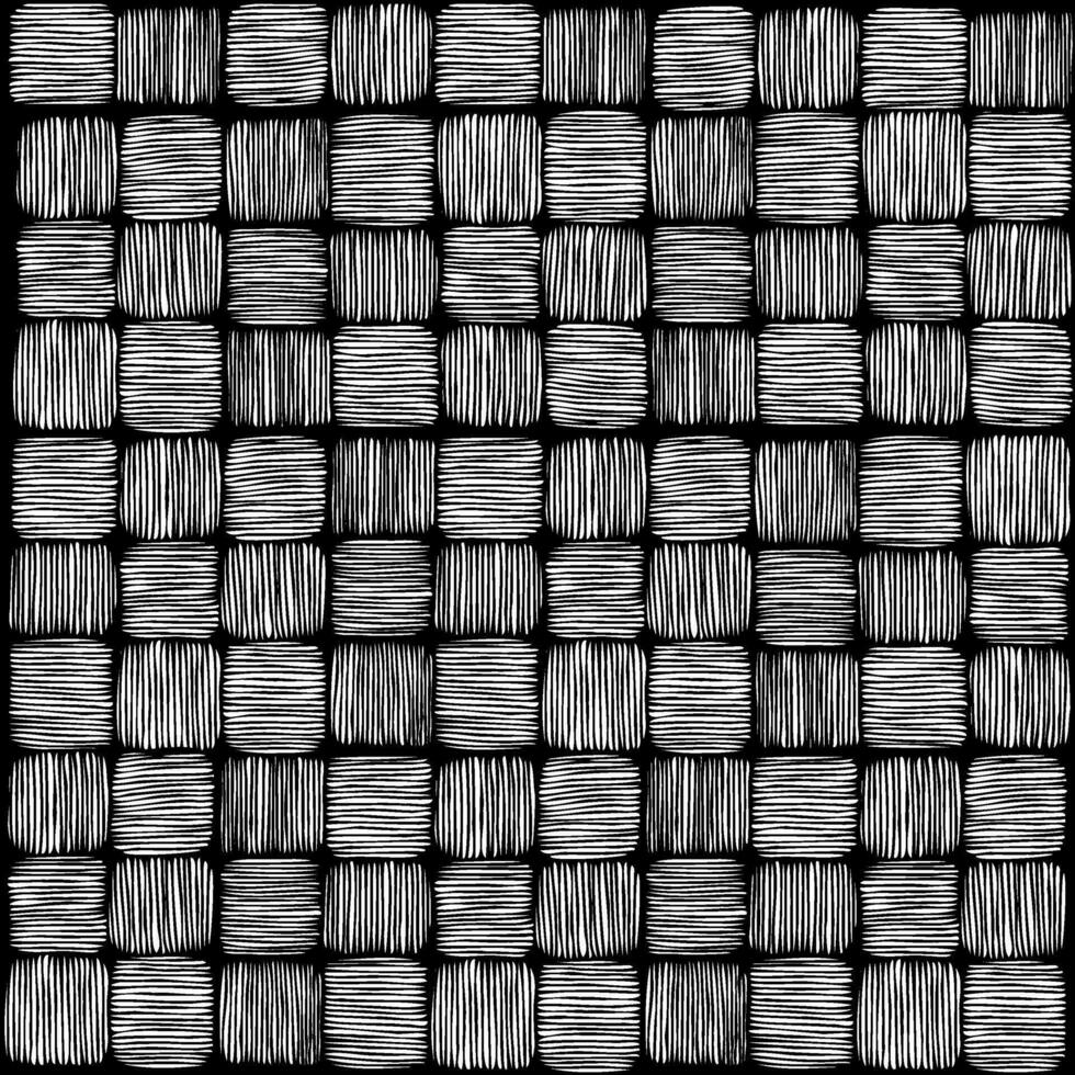 equal-sided texture of weaving black and white background of square elements in doodle style vector