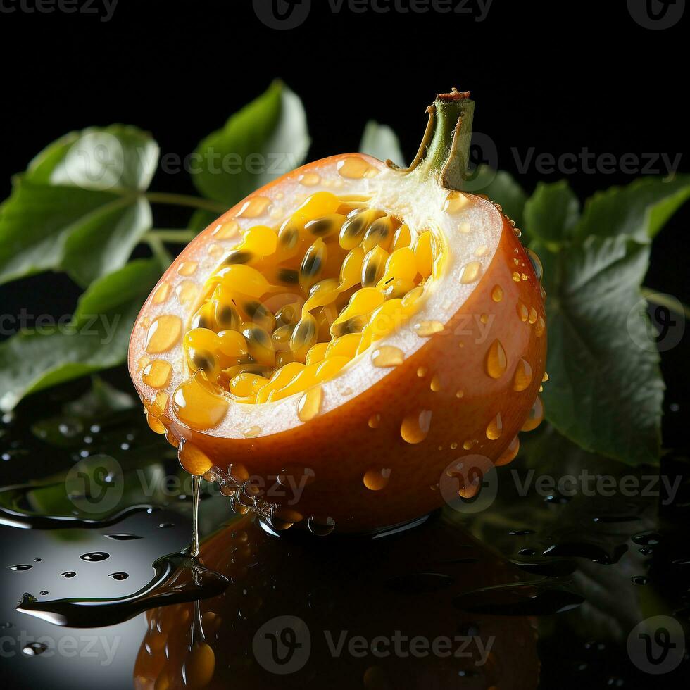 Fresh ripe passion fruit is yellow photo