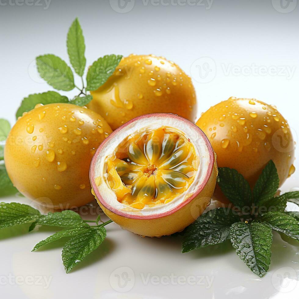 Fresh ripe passion fruit is yellow photo