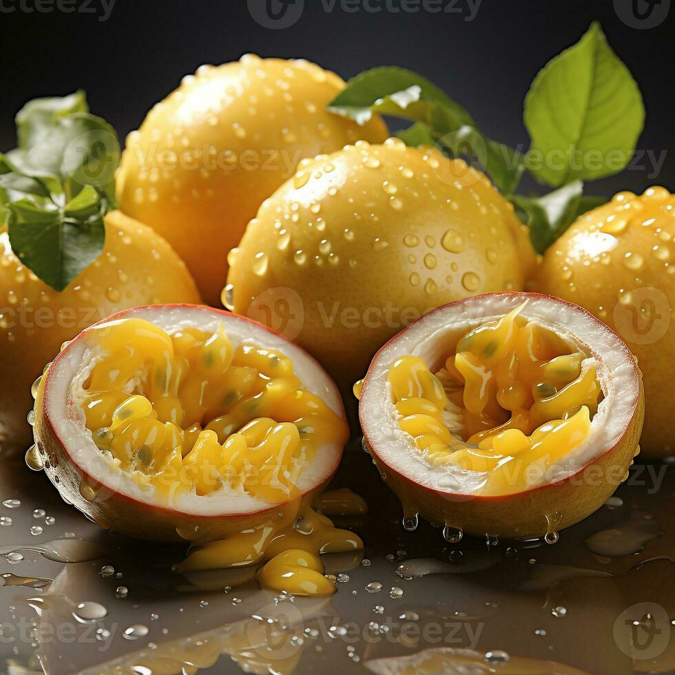 Fresh ripe passion fruit is yellow photo