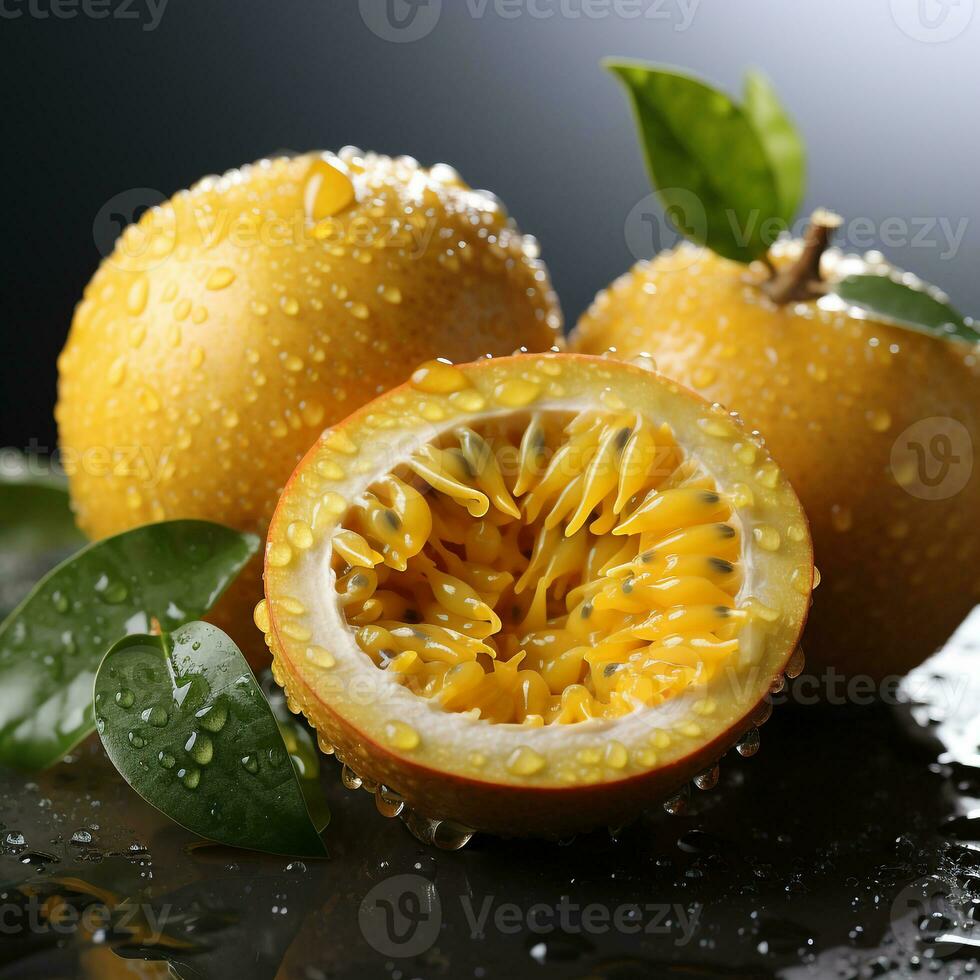 Fresh ripe passion fruit is yellow photo