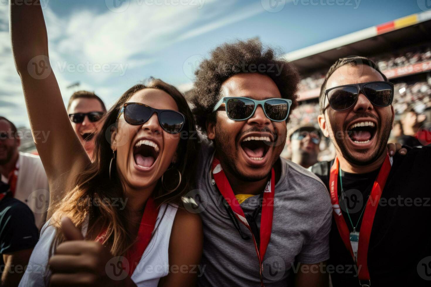 Car racing supporters elated by a victory lap photo