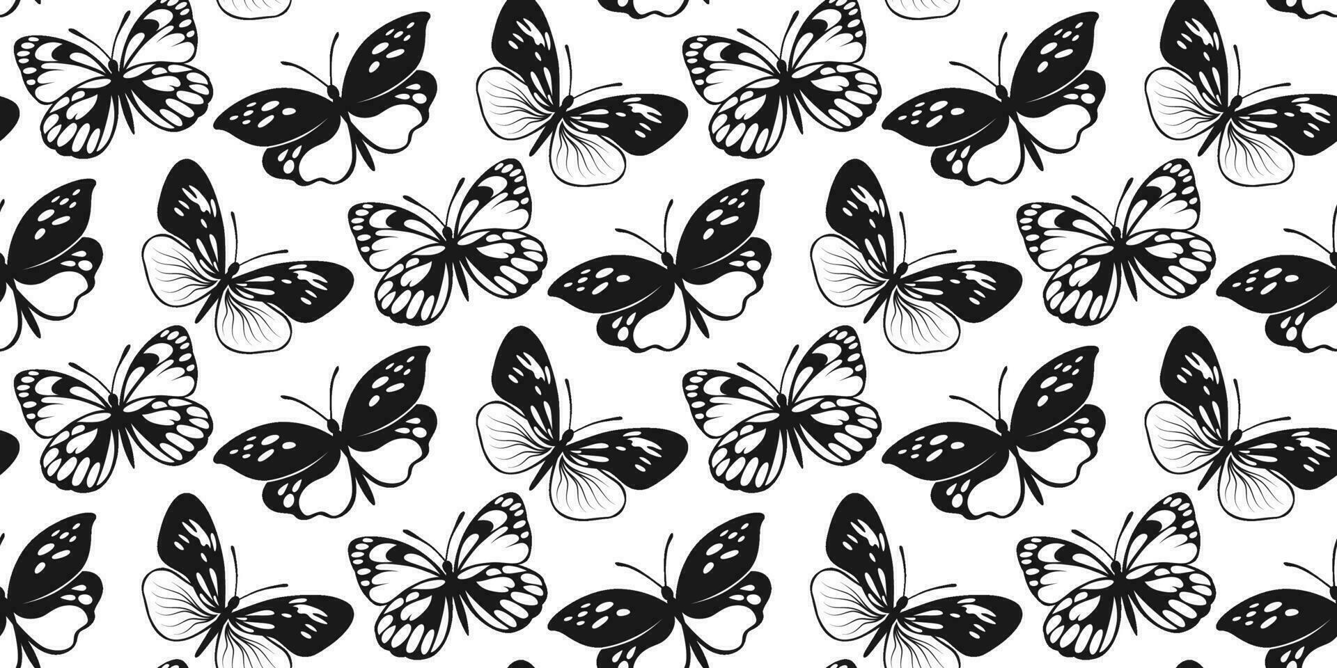 Butterfly Seamless Pattern. Decorative Fly Insect Background. Black and White Botanical Texture vector