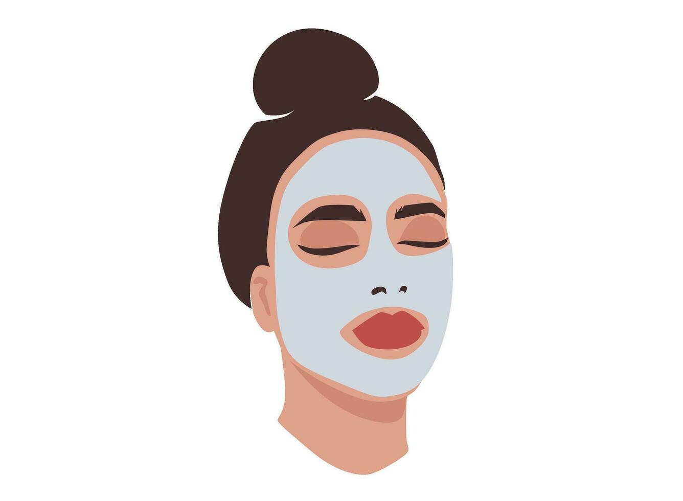 Young Girl with Face Mask and Messy Bun Modern Vector Illustration.